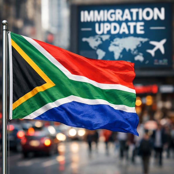 4k UHD South African Flag windy environment busy street in the background blurry background Immigration Update reference in the back-1