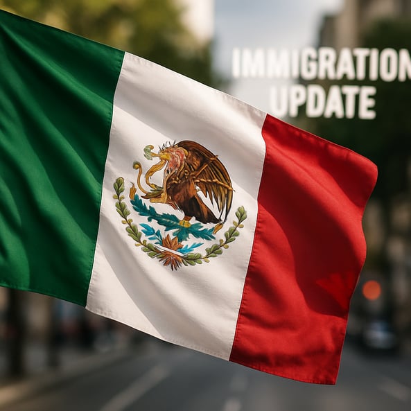 4k UHD picture of the Mexican flag flowing because of the wind hyperrealistic in Mexico blurry street in the background Immigration update reference i