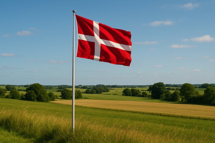 Denmark Flag hoisted in the countryland