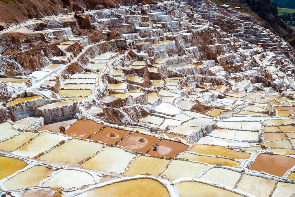 View of Salt ponds, Maras, Cuzco, Peru